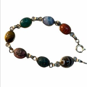 Vintage 12k GF Egyptian revival 1960s Scarab stone link bracelet